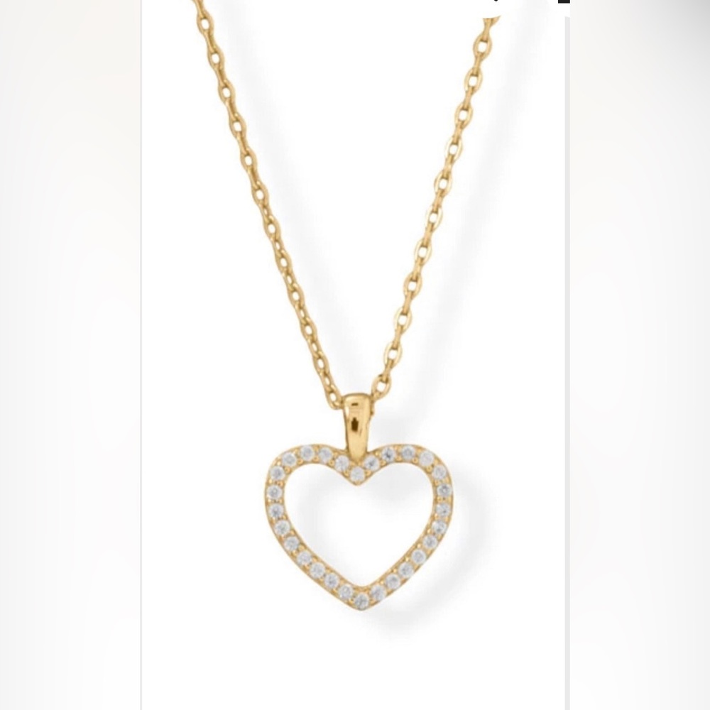 16 inch + 2 inch 14 Karat Gold Plated CZ Cubic Zirconia HEART Necklace